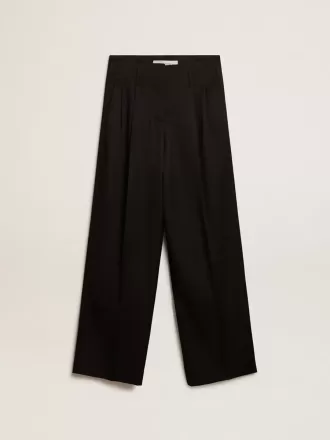 Pantalones de gabardina de lana negros para mujer
