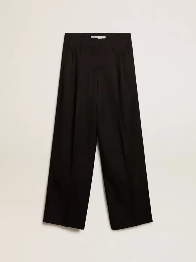 Pantalones de gabardina de lana negros para mujer