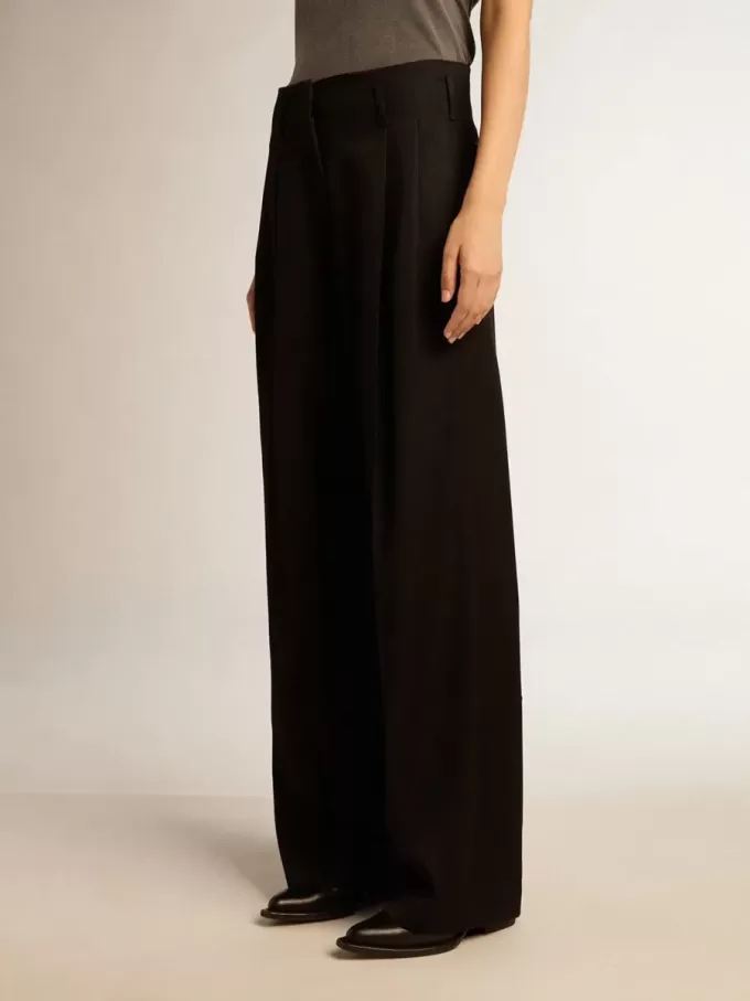 Pantalones de gabardina de lana negros para mujer
