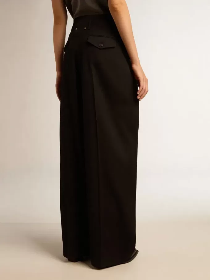 Pantalones de gabardina de lana negros para mujer