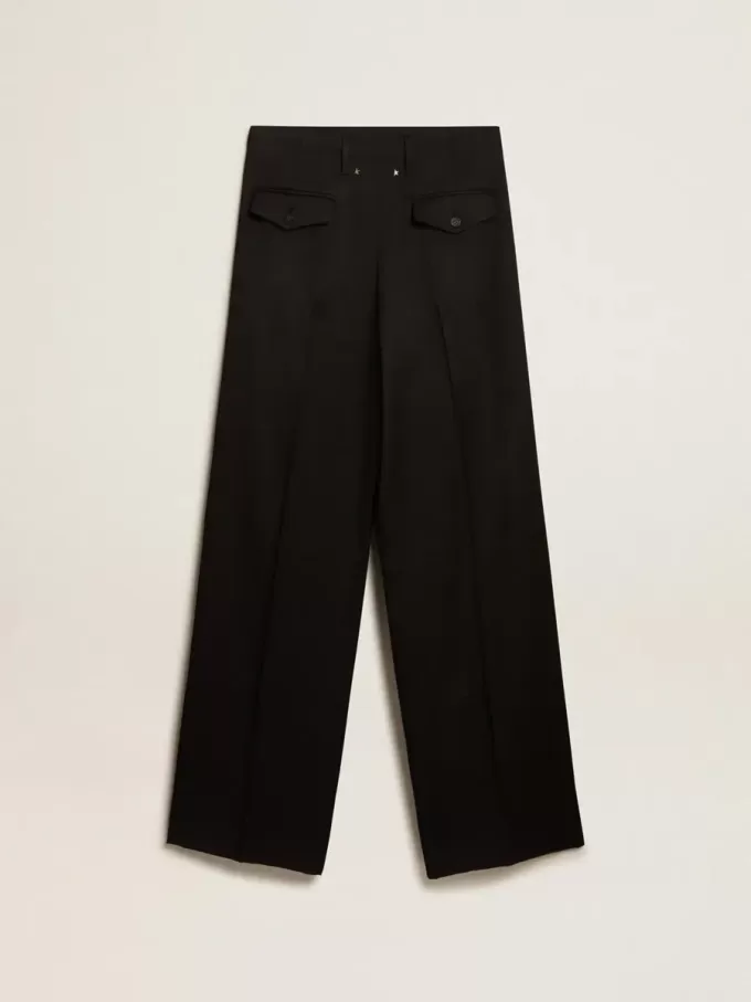 Pantalones de gabardina de lana negros para mujer