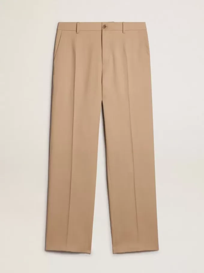 Pantalones de gabardina de lana para hombre en color arena