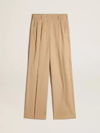 Pantalones de gabardina de lana para mujer en color arena
