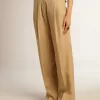 Pantalones de gabardina de lana para mujer en color arena Pantalones de gabardina de lana para mujer en color arena