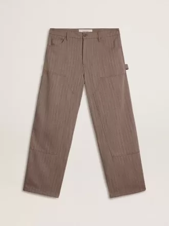 Pantalones de hombre de mezcla de lana en micro chevron marrón claro