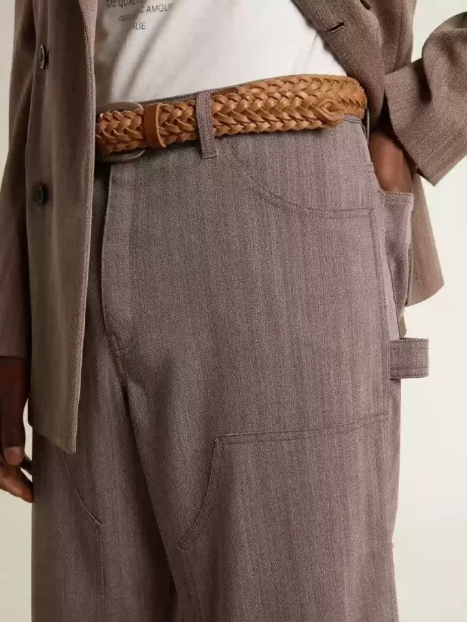 Pantalones de hombre de mezcla de lana en micro chevron marrón claro Pantalones de hombre de mezcla de lana en micro chevron marrón claro