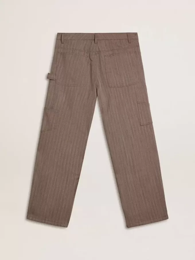 Pantalones de hombre de mezcla de lana en micro chevron marrón claro Pantalones de hombre de mezcla de lana en micro chevron marrón claro