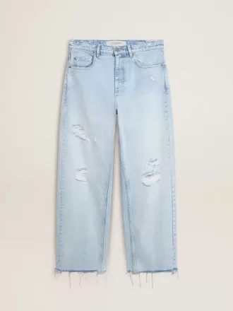 Pantalones de hombre en denim con efecto desgastado