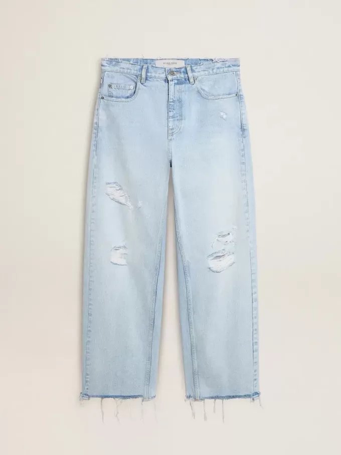 Pantalones de hombre en denim con efecto desgastado Pantalones de hombre en denim con efecto desgastado