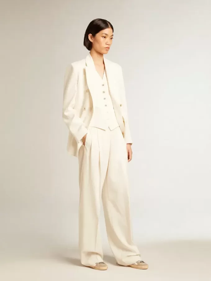 Pantalones de jogging para mujer en mezcla de lana blanca envejecida