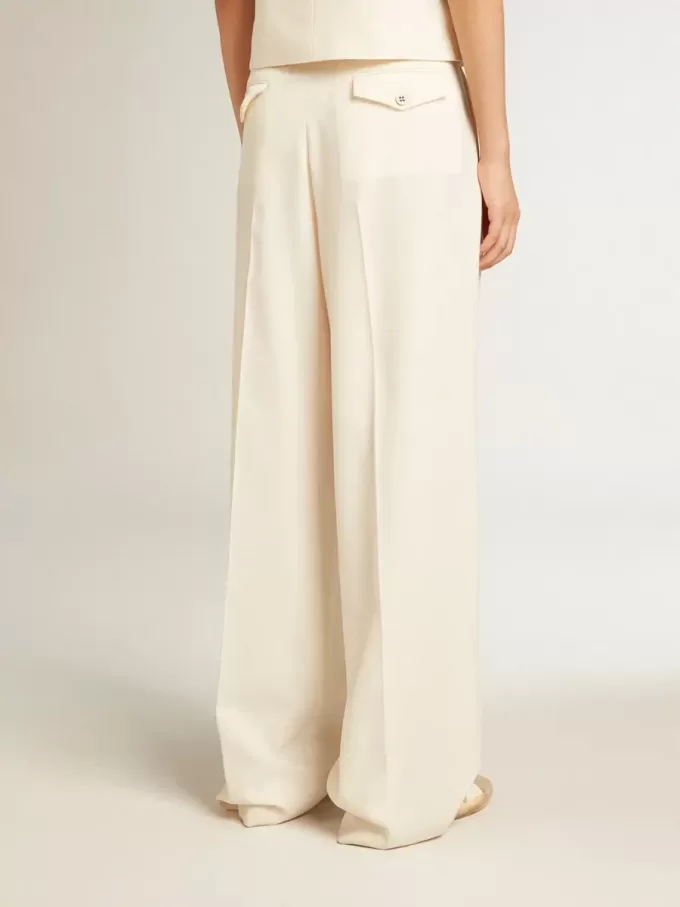 Pantalones de jogging para mujer en mezcla de lana blanca envejecida