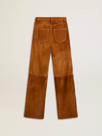 Pantalones de mujer de cuero serrado color tabaco