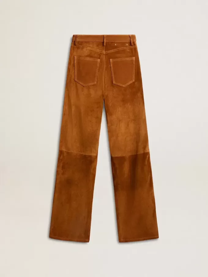 Pantalones de mujer de cuero serrado color tabaco