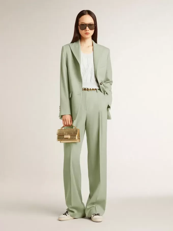 Pantalones de mujer de lana verde salvia