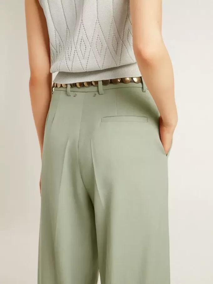 Pantalones de mujer de lana verde salvia