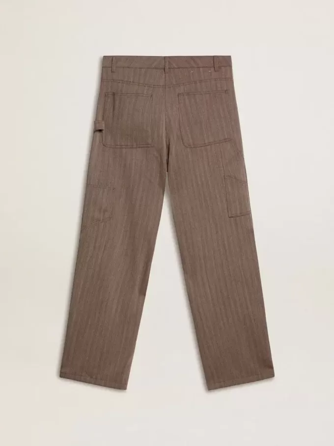 Pantalones de mujer de mezcla de lana en micro chevron marrón claro Pantalones de mujer de mezcla de lana en micro chevron marrón claro