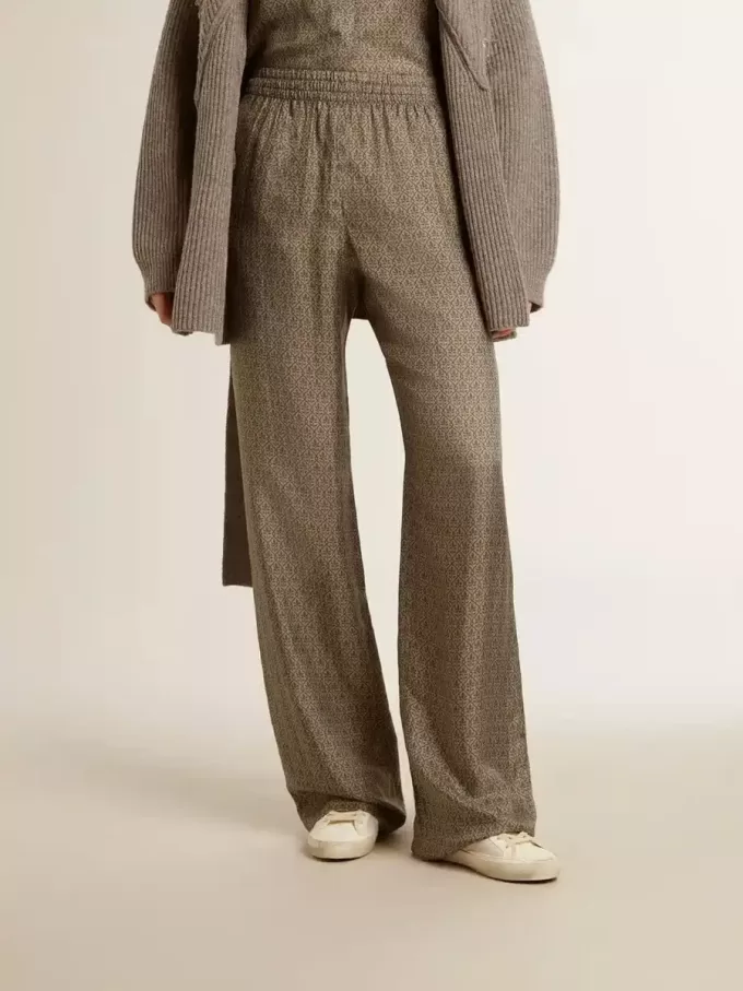 Pantalones de mujer de viscosa y seda con estampado floral