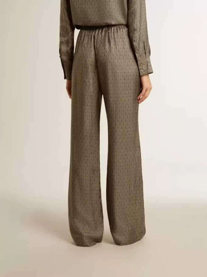 Pantalones de mujer de viscosa y seda con estampado floral