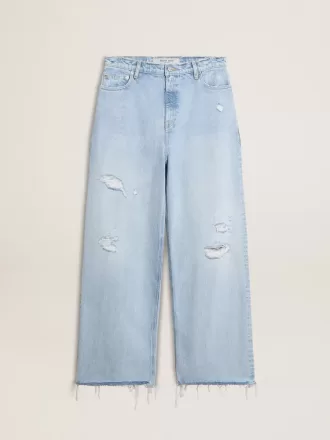 Pantalones de mujer en denim con efecto desgastado