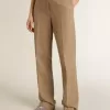Pantalones de mujer en mezcla de lino con diseño en espiga color arena Pantalones de mujer en mezcla de lino con diseño en espiga color arena