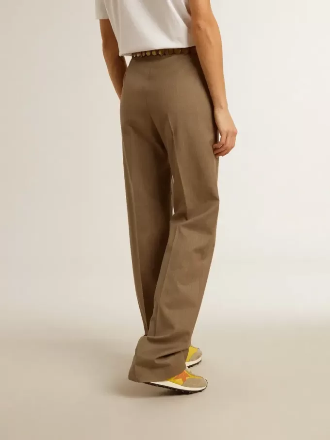 Pantalones de mujer en tejido de lana a medida gris paloma