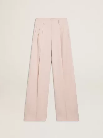 Pantalones de mujer en tejido de lana rosa entallado