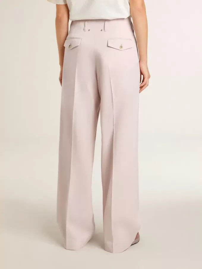 Pantalones de mujer en tejido de lana rosa entallado