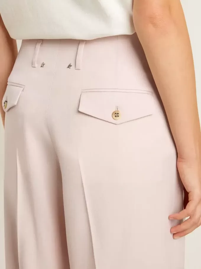 Pantalones de mujer en tejido de lana rosa entallado