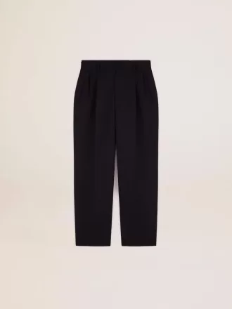 Pantalones de pierna ancha para hombre en lana azul oscuro