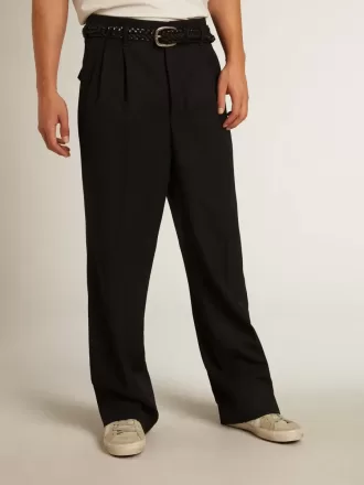 Pantalones de pierna ancha para hombre en lana azul oscuro