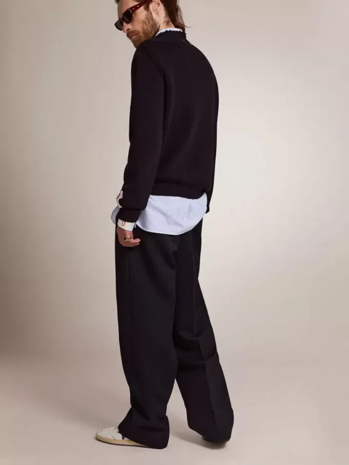 Pantalones de pierna ancha para hombre en lana azul oscuro