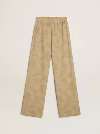 Pantalones de pijama para mujer en jacquard beige con estampado floral