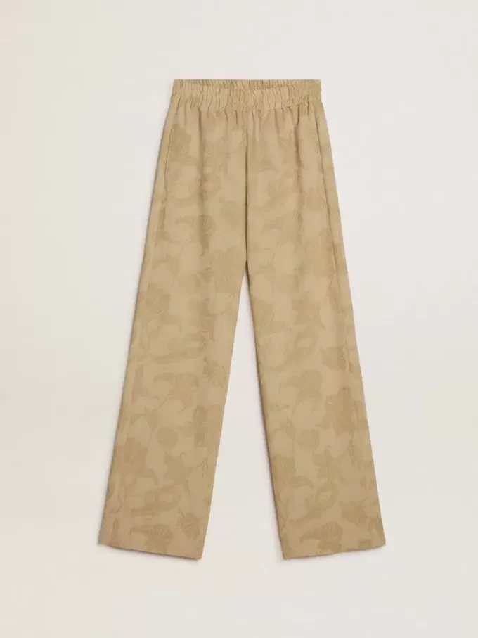 Pantalones de pijama para mujer en jacquard beige con estampado floral
