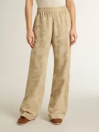 Pantalones de pijama para mujer en jacquard beige con estampado floral