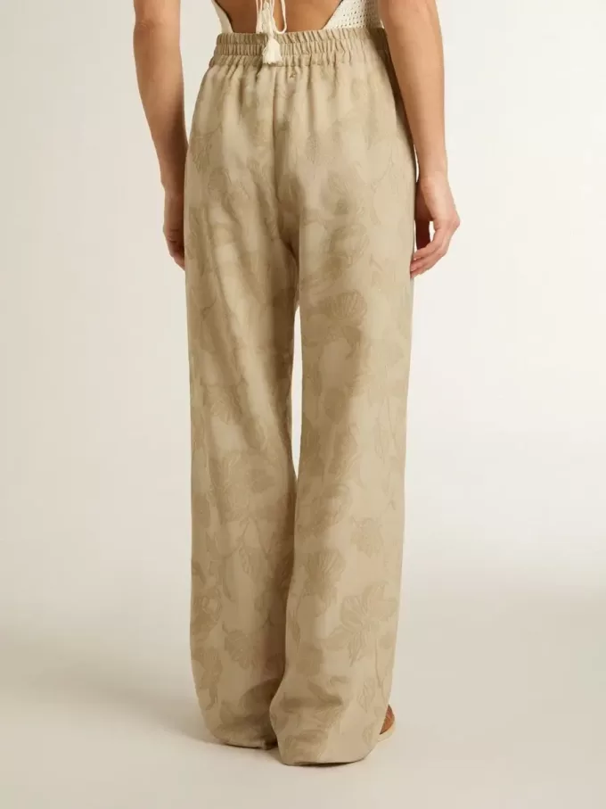 Pantalones de pijama para mujer en jacquard beige con estampado floral