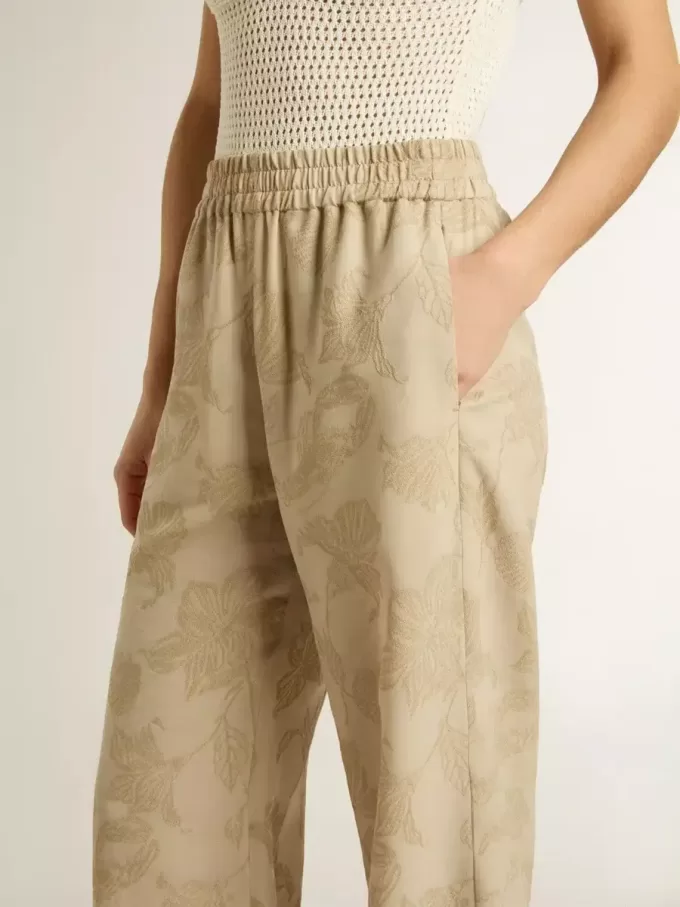 Pantalones de pijama para mujer en jacquard beige con estampado floral