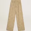 Pantalones de pijama para mujer en jacquard beige con estampado floral
