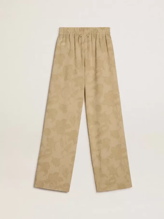 Pantalones de pijama para mujer en jacquard beige con estampado floral