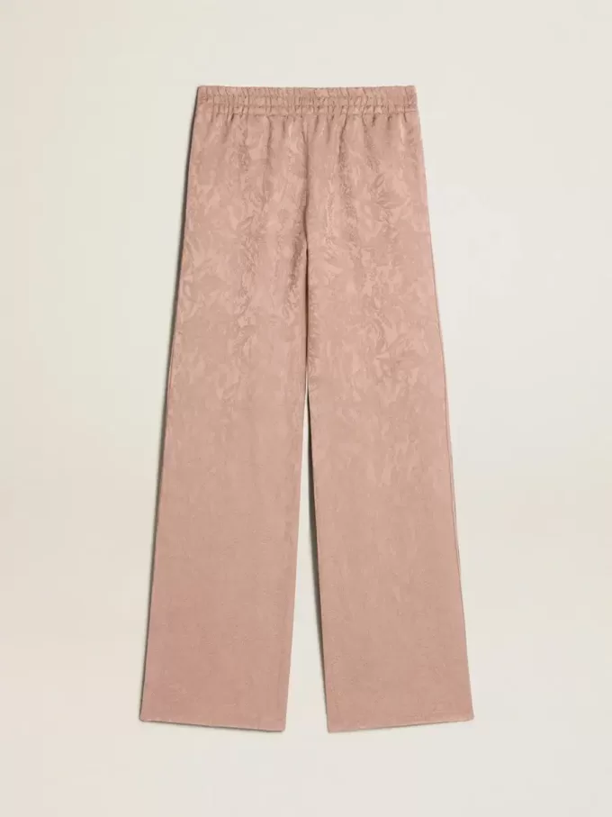 Pantalones de viscosa rosa con estampado floral para mujer