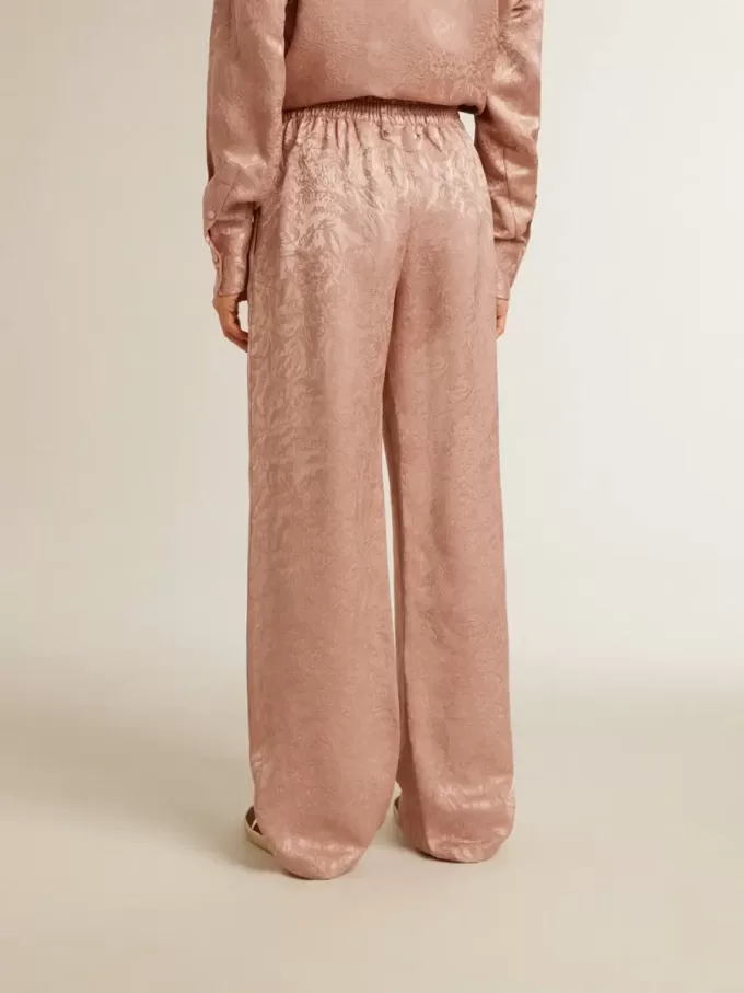 Pantalones de viscosa rosa con estampado floral para mujer