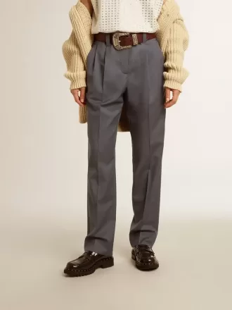 Pantalones holgados de mujer en lana azul celeste