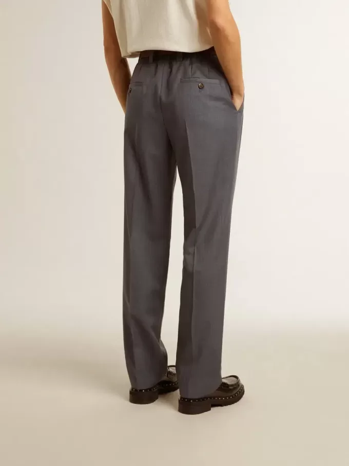 Pantalones holgados de mujer en lana azul celeste