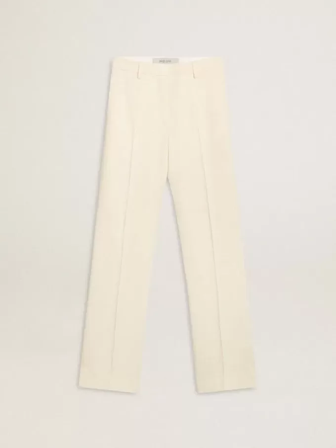 Pantalones holgados de mujer en tejido sastre blanco desgastado