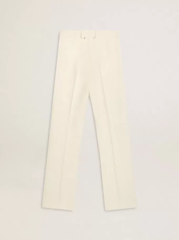 Pantalones holgados de mujer en tejido sastre blanco desgastado