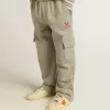 Pantalones joggers cargo de algodón gris jaspeado con bordados.