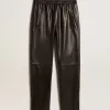Pantalones joggers negros de piel napa con cremallera en la base