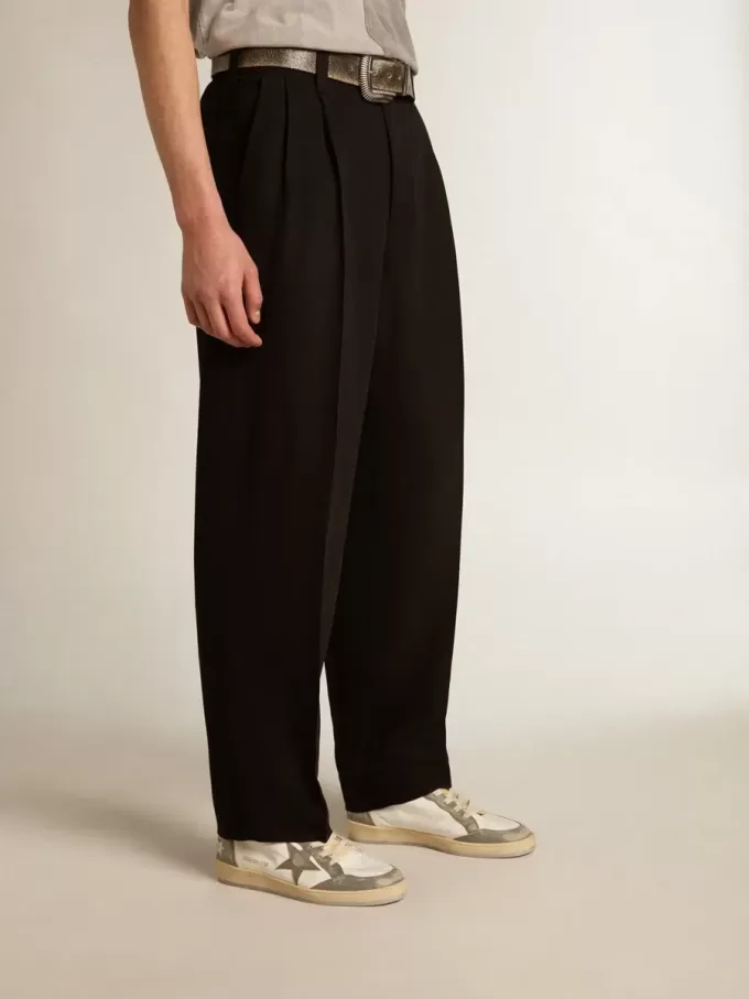 Pantalones negros de mezcla de lana y viscosa Pantalones negros de mezcla de lana y viscosa