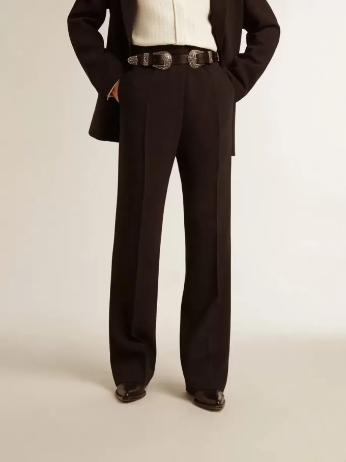 Pantalones negros suaves para mujer en mezcla de lana Pantalones negros suaves para mujer en mezcla de lana