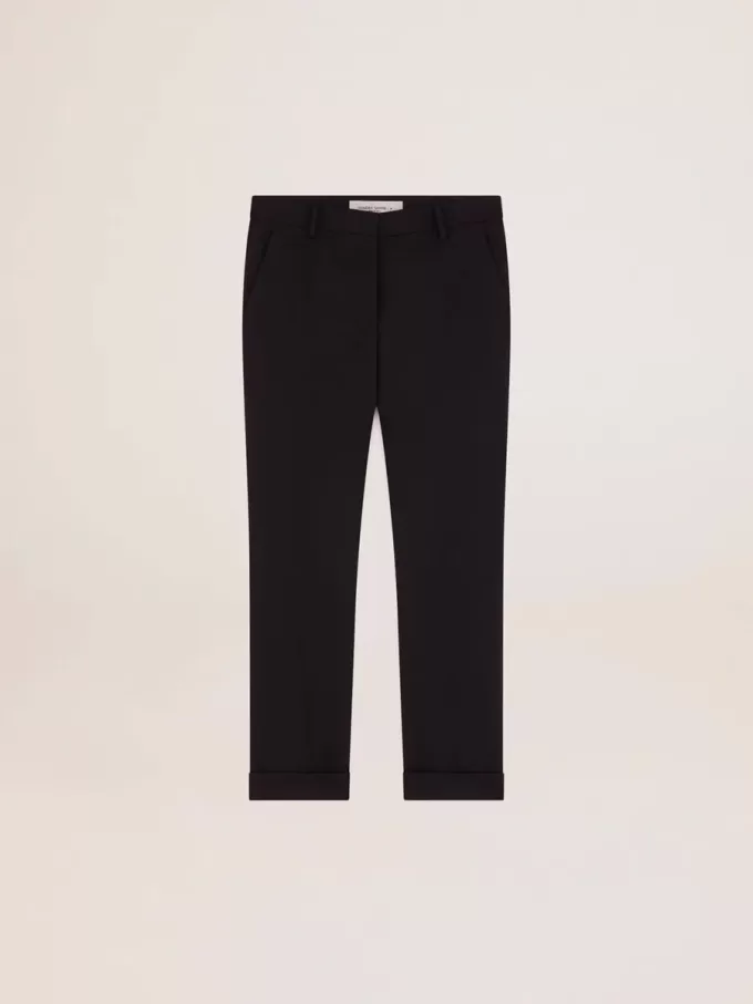 Pantalones pitillo de lana azul oscuro para mujer