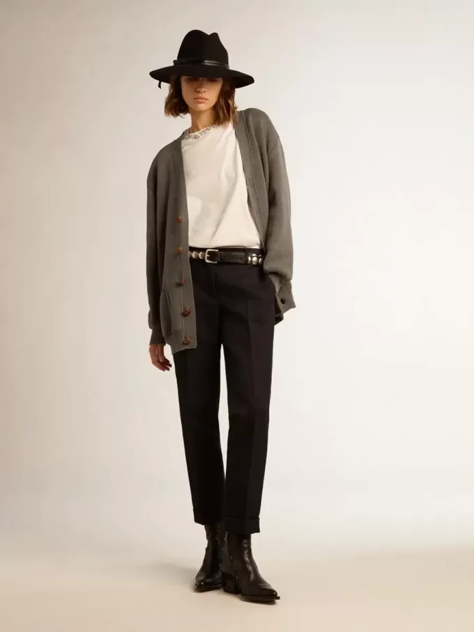 Pantalones pitillo de lana azul oscuro para mujer